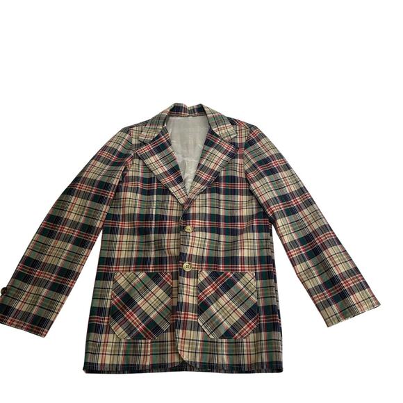 Vintage Billy The Kid Boys Blazer Jacket Size 12 Plaid Madras Prep Style 1970s - Picture 1 of 4